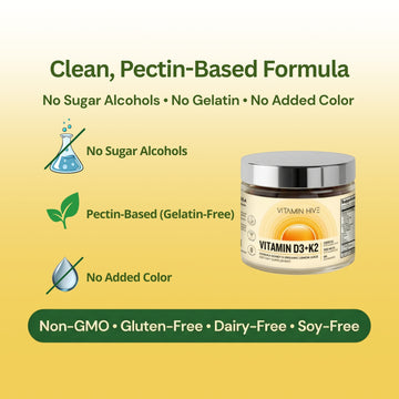 Vitamin container with clean, pectin-based gelatin-free formula