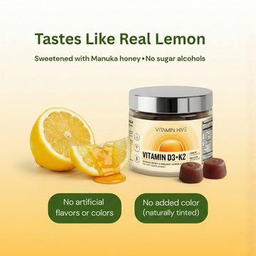 Vitamin d3 k2 supplement jar with lemon and honey 